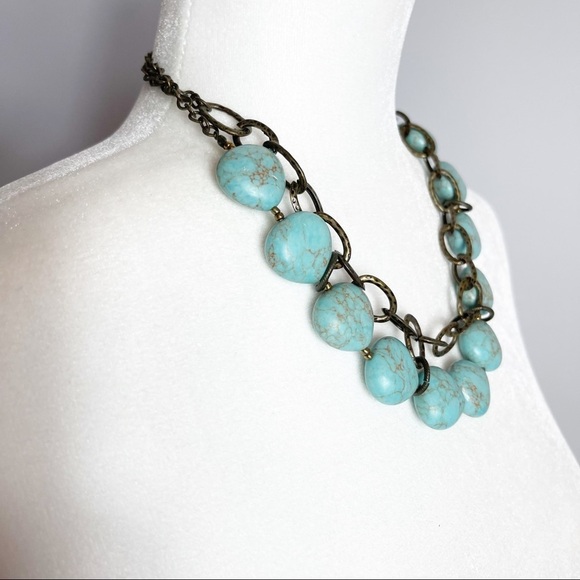 Premier Designs RESORT Brass Faux Turquoise Bead Necklace - Picture 5 of 9